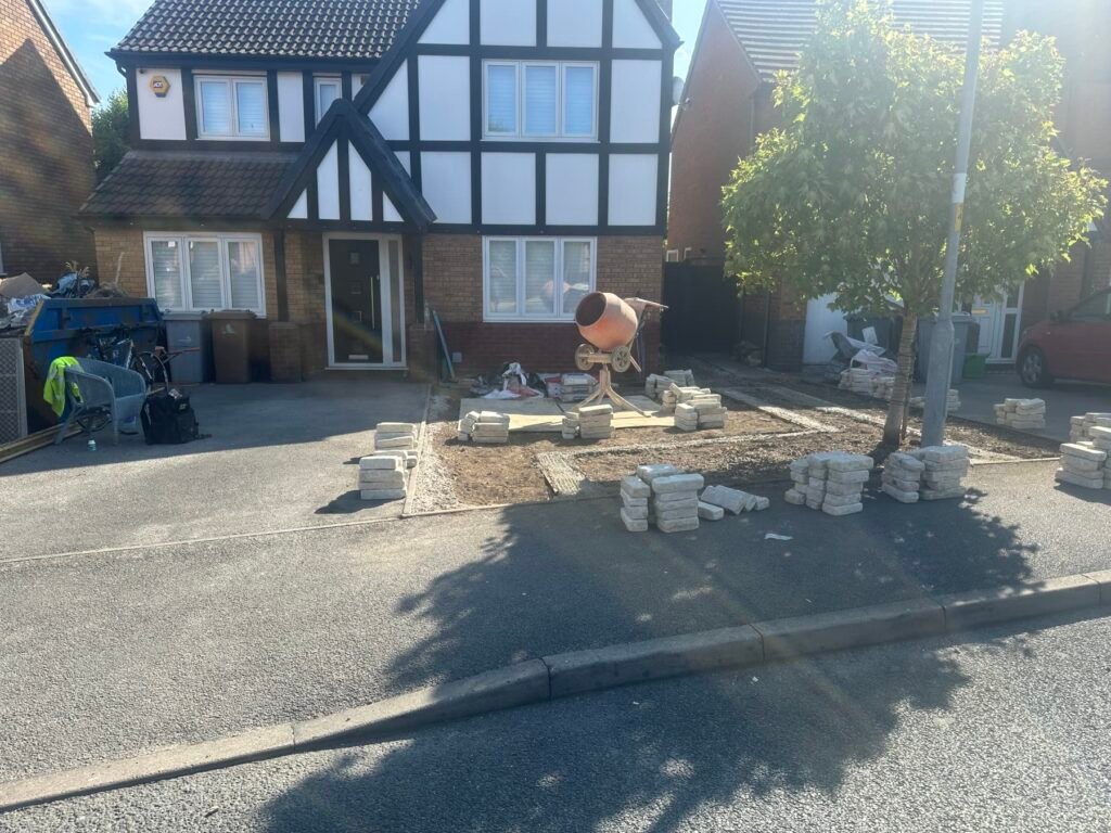 Groundworks on White Park Close, Middlewich: excavation, sandstone walling and path formation